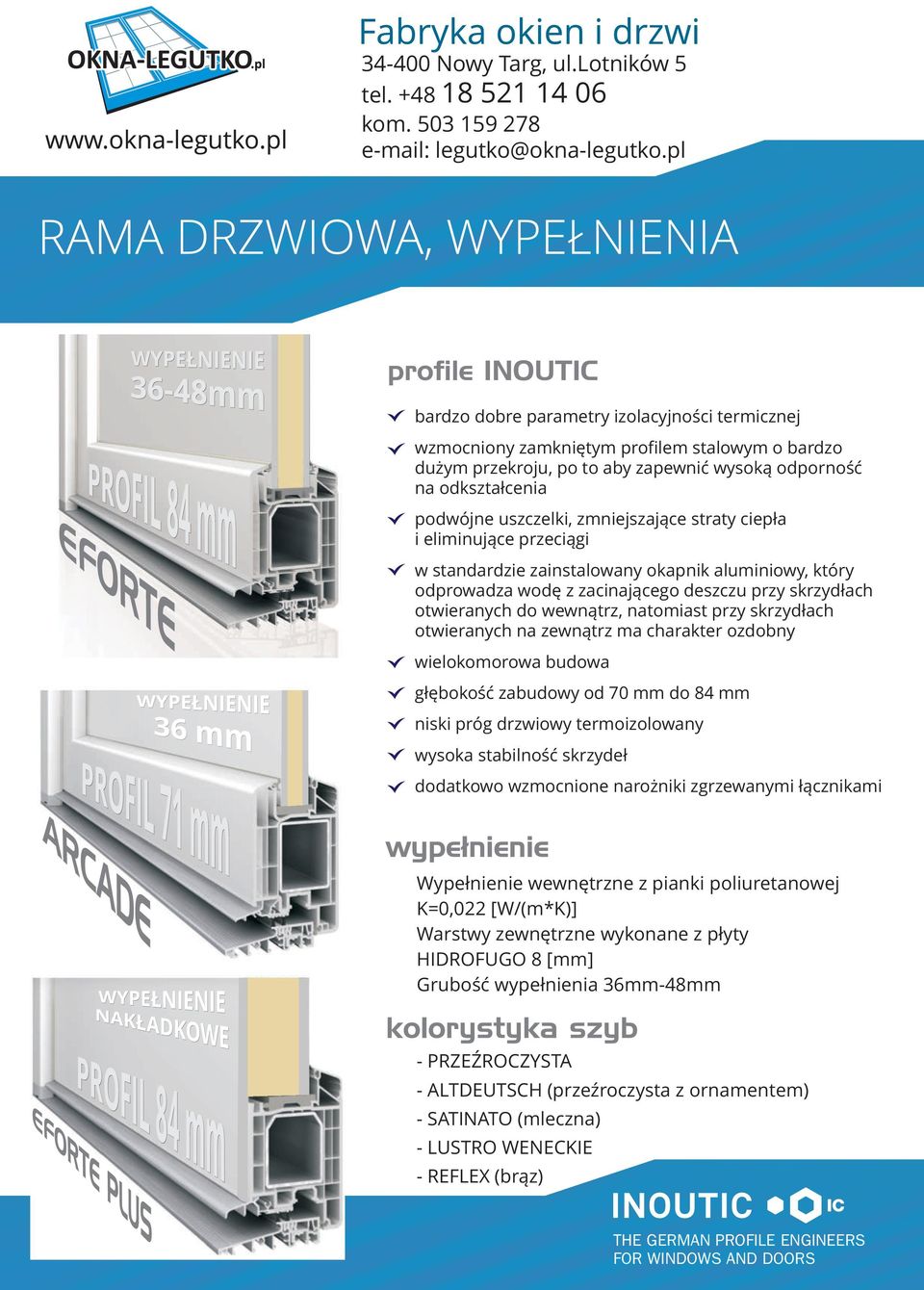 uszczelki, zmniejszaj¹ce straty ciep³a i eliminuj¹ce przeci¹gi w standardzie zainstalowany okapnik aluminiowy, który odprowadza wodê z zacinaj¹cego deszczu przy skrzyd³ach otwieranych do wewn¹trz,