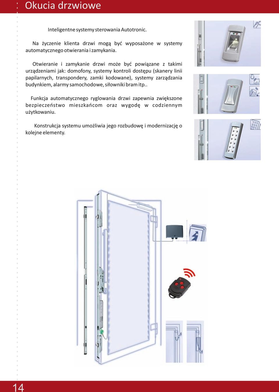 Otwieranie i zamykanie drzwi może być powiązane z takimi urządzeniami jak: domofony, systemy kontroli dostępu (skanery linii papilarnych,