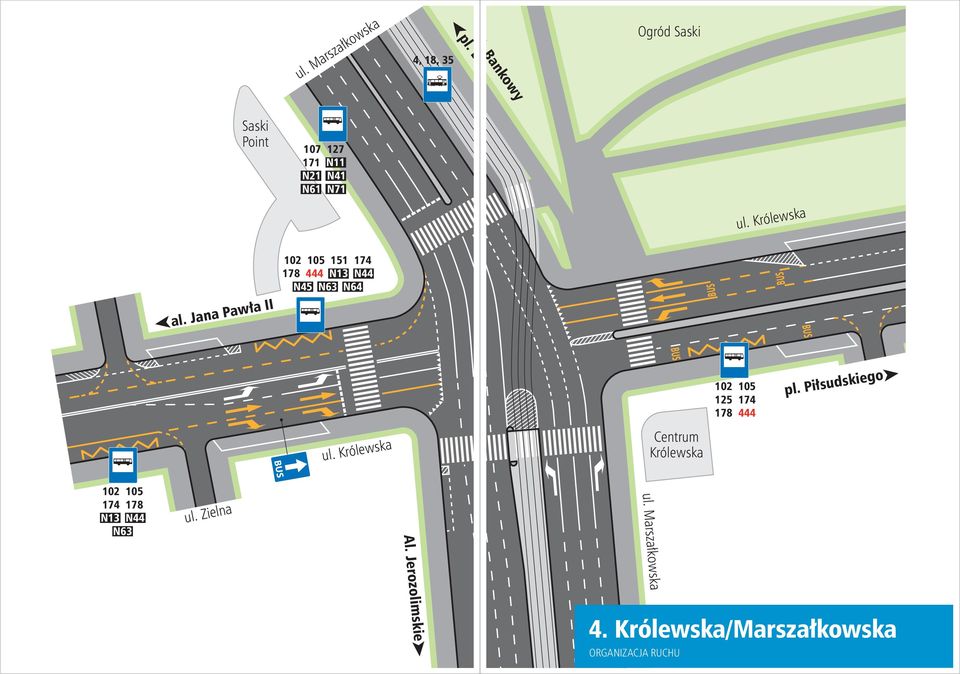 ul. Królewska Al. Jerozolimskie 4, 18, 35 l Bankowy Centrum Królewska pl.