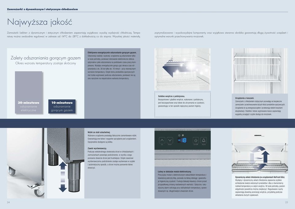 Wysokiej jakości materiały, zoptymalizowane i wysokowydajne komponenty oraz wyjątkowo staranna obróbka gwarantują długą żywotność urządzeń i optymalne warunki przechowywania mrożonek.