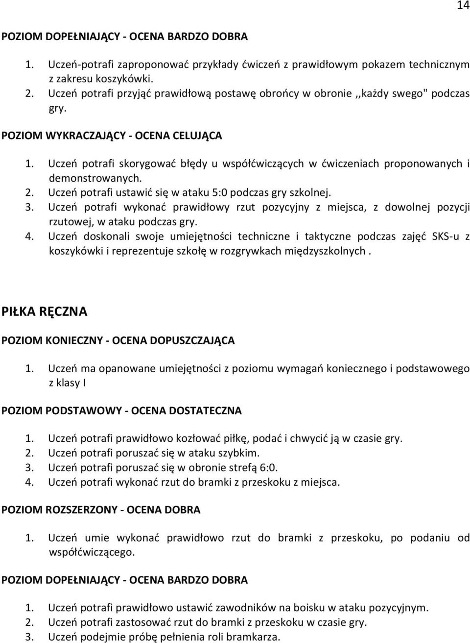 Uczeń doskonali swoje umiejętności techniczne i taktyczne podczas zajęć SKS- u z koszykówki i reprezentuje szkołę w rozgrywkach międzyszkolnych. PIŁKA RĘCZNA 1.