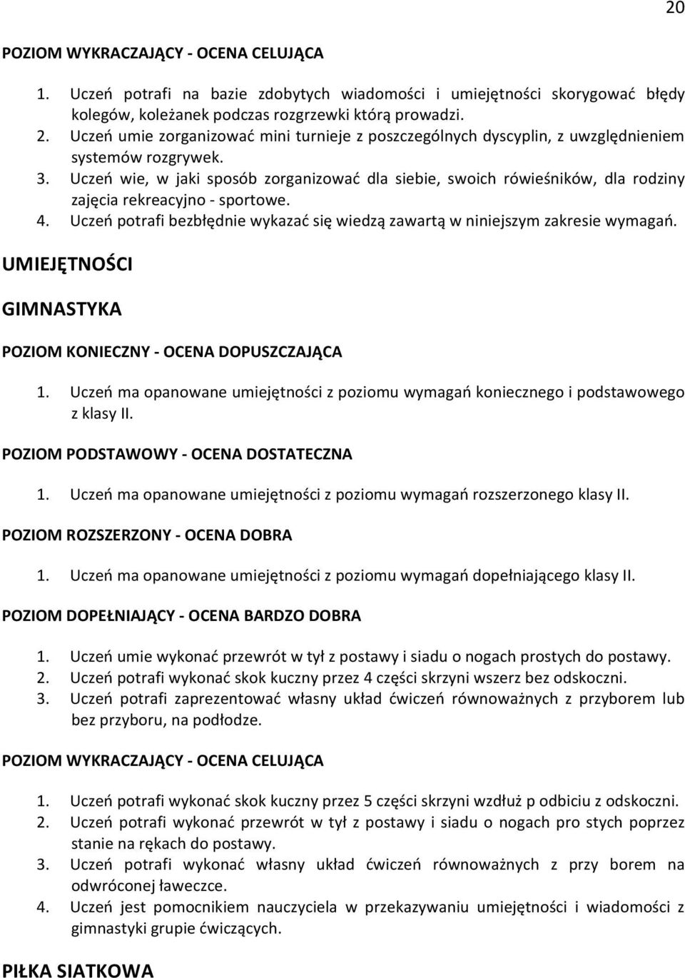 Uczeń wie, w jaki sposób zorganizować dla siebie, swoich rówieśników, dla rodziny zajęcia rekreacyjno - sportowe. 4. Uczeń potrafi bezbłędnie wykazać się wiedzą zawartą w niniejszym zakresie wymagań.