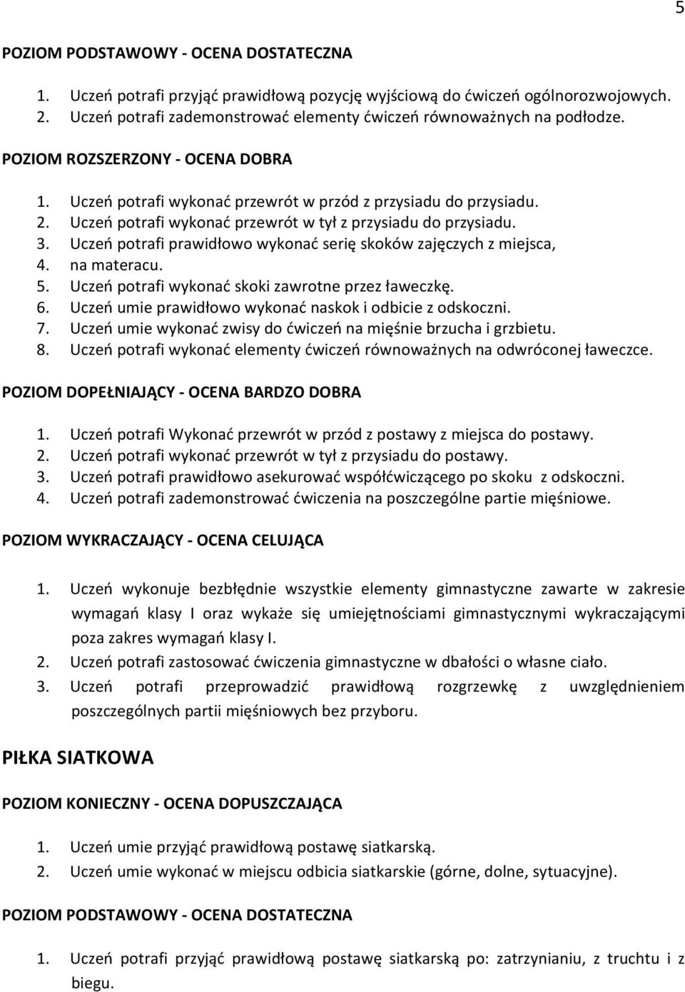Uczeń potrafi wykonać skoki zawrotne przez ławeczkę. 6. Uczeń umie prawidłowo wykonać naskok i odbicie z odskoczni. 7. Uczeń umie wykonać zwisy do ćwiczeń na mięśnie brzucha i grzbietu. 8.