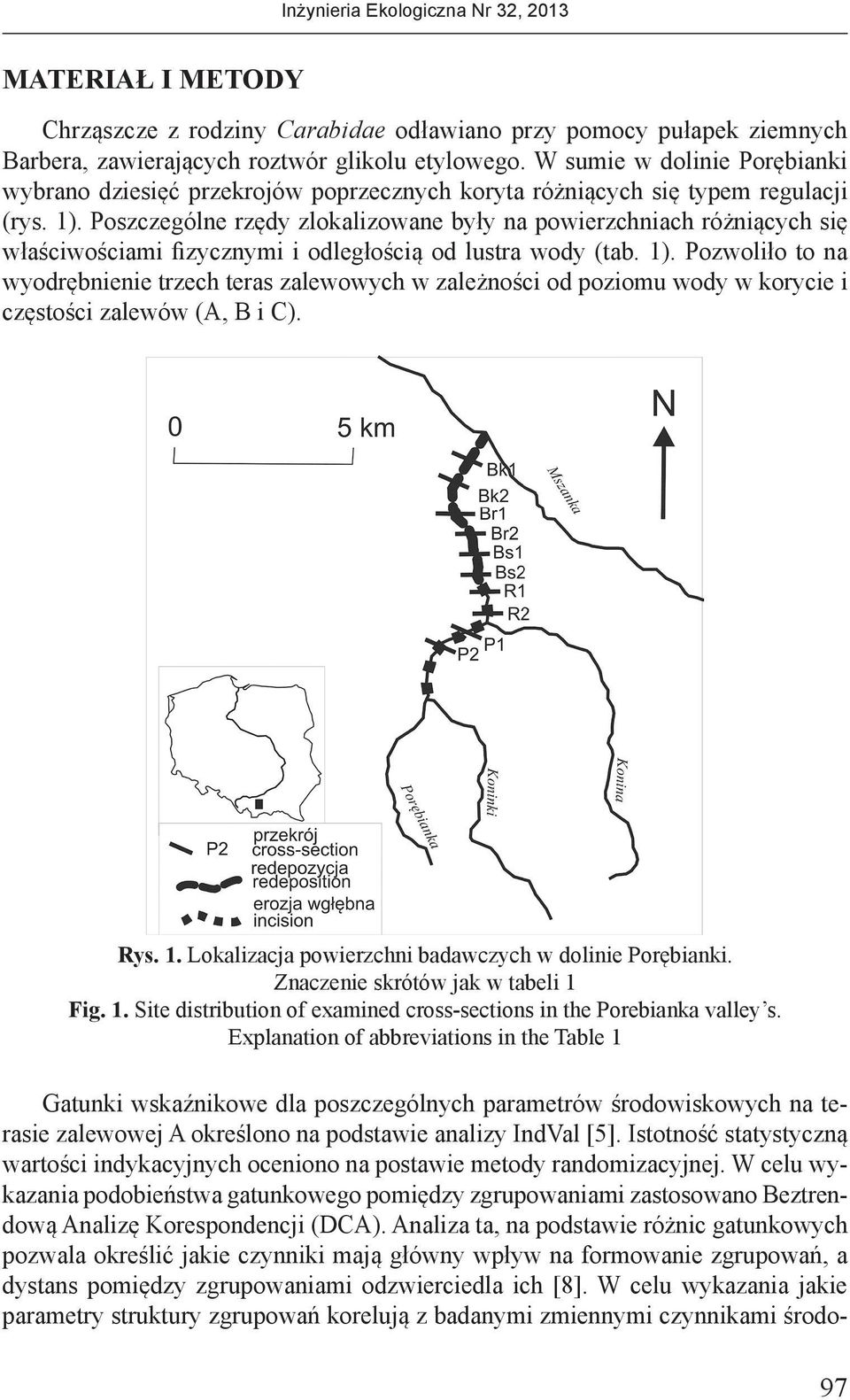 Poszczególne rzędy zlokalizowane były na powierzchniach różniących się właściwościami fizycznymi i odległością od lustra wody (tab. 1).