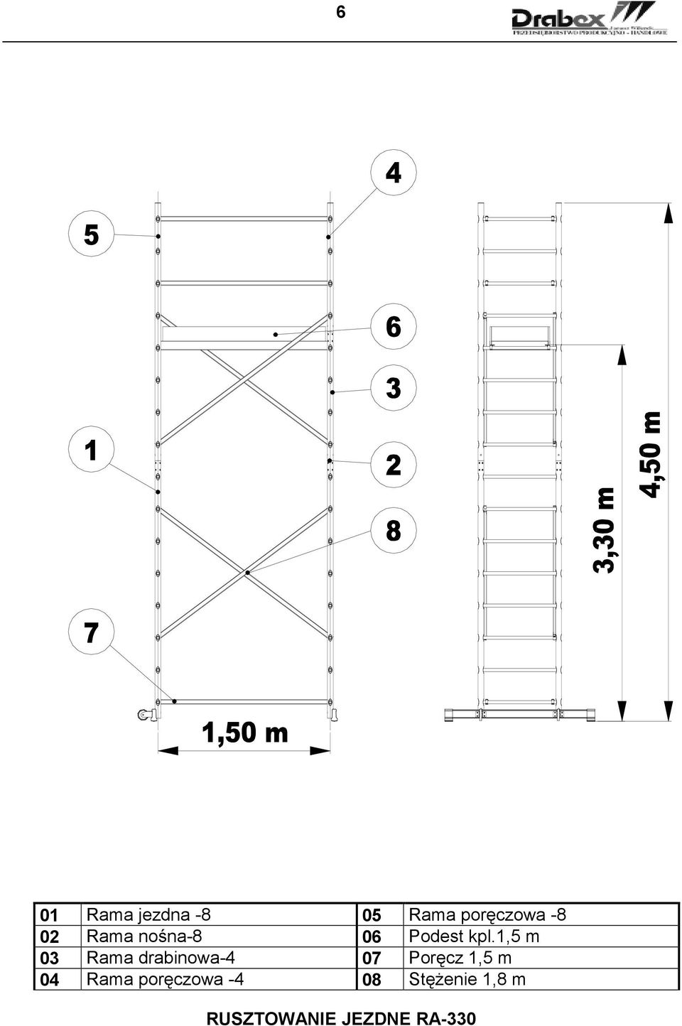 1,5 m 03 Rama drabinowa-4 07 Poręcz 1,5 m 04
