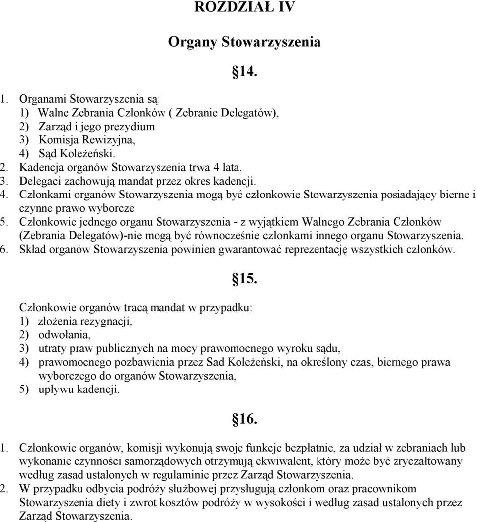 Członkowie jednego organu Stowarzyszenia - z wyjątkiem Walnego Zebrania Członków (Zebrania Delegatów)-nie mogą być równocześnie członkami innego organu Stowarzyszenia. 6.