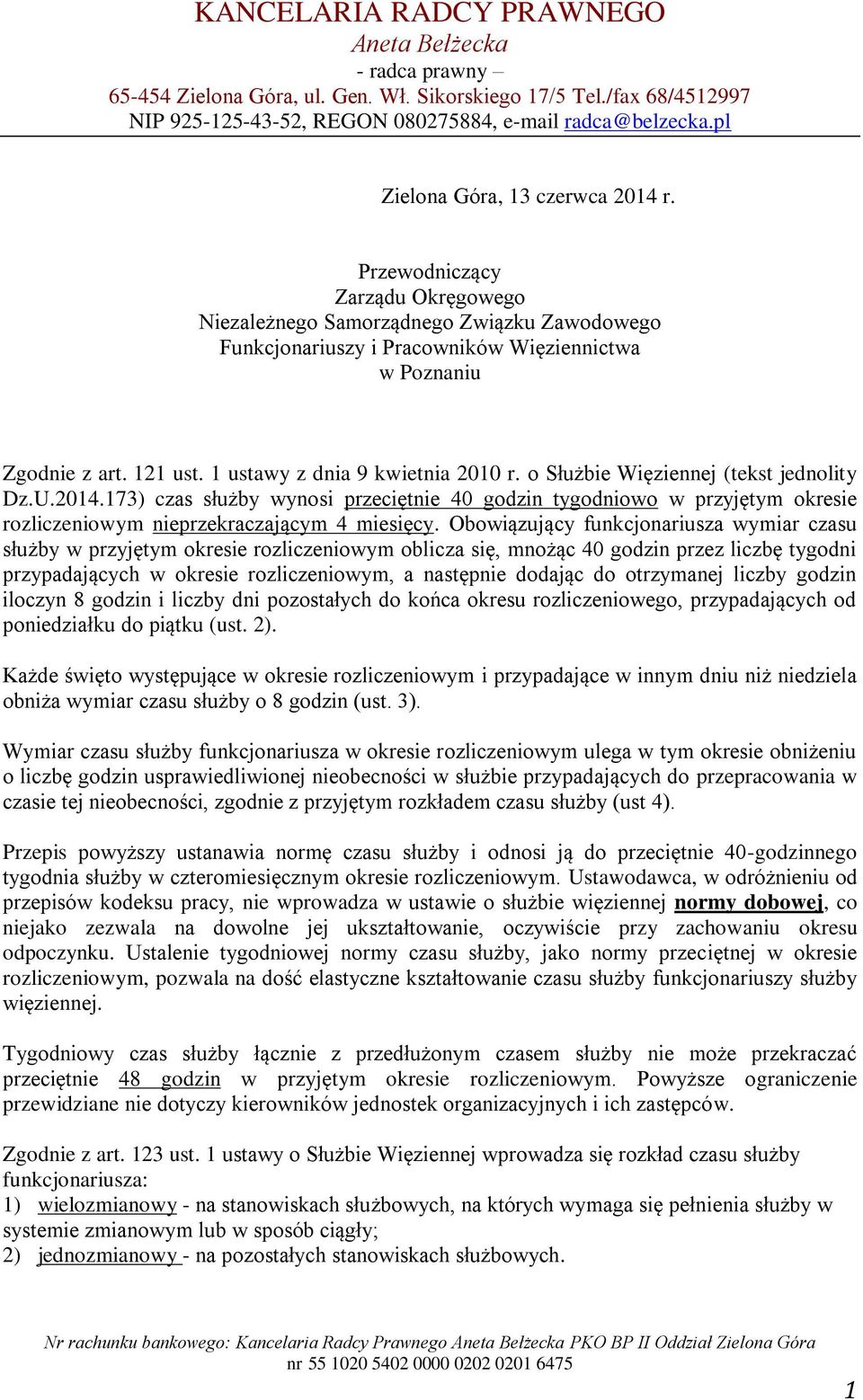 1 ustawy z dnia 9 kwietnia 2010 r. o Służbie Więziennej (tekst jednolity Dz.U.2014.