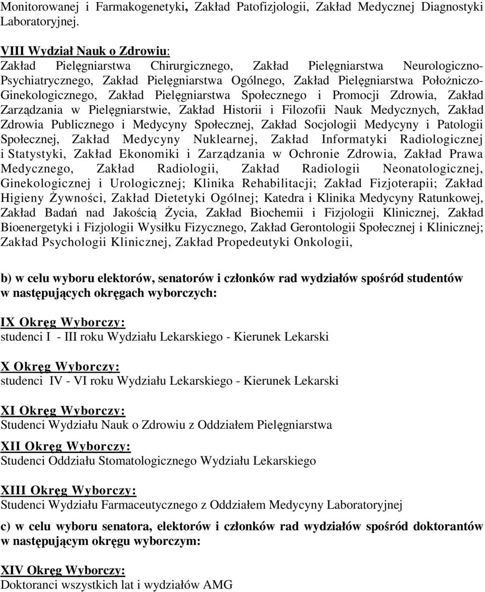 Ginekologicznego, Zakład Pielęgniarstwa Społecznego i Promocji Zdrowia, Zakład Zarządzania w Pielęgniarstwie, Zakład Historii i Filozofii Nauk Medycznych, Zakład Zdrowia Publicznego i Medycyny