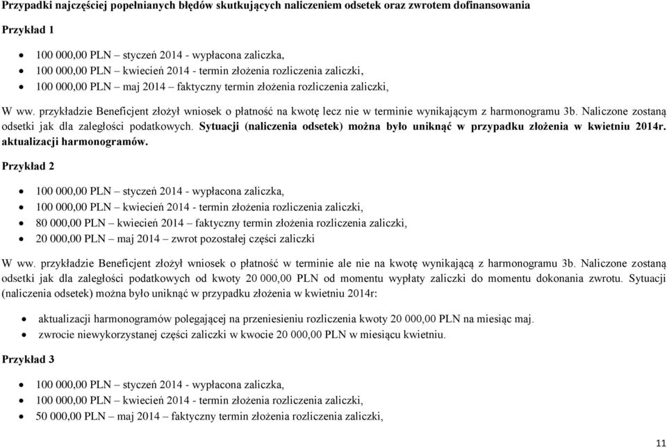 Naliczone zostaną odsetki jak dla zaległości podatkowych. Sytuacji (naliczenia odsetek) można było uniknąć w przypadku złożenia w kwietniu 2014r. aktualizacji harmonogramów.