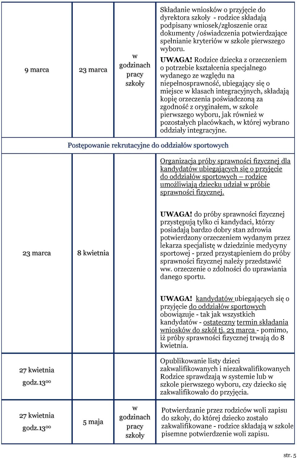 Rodzice dziecka z orzeczeniem o potrzebie kształcenia specjalnego wydanego ze względu na niepełnosprawność, ubiegający się o miejsce w klasach integracyjnych, składają kopię orzeczenia poświadczoną