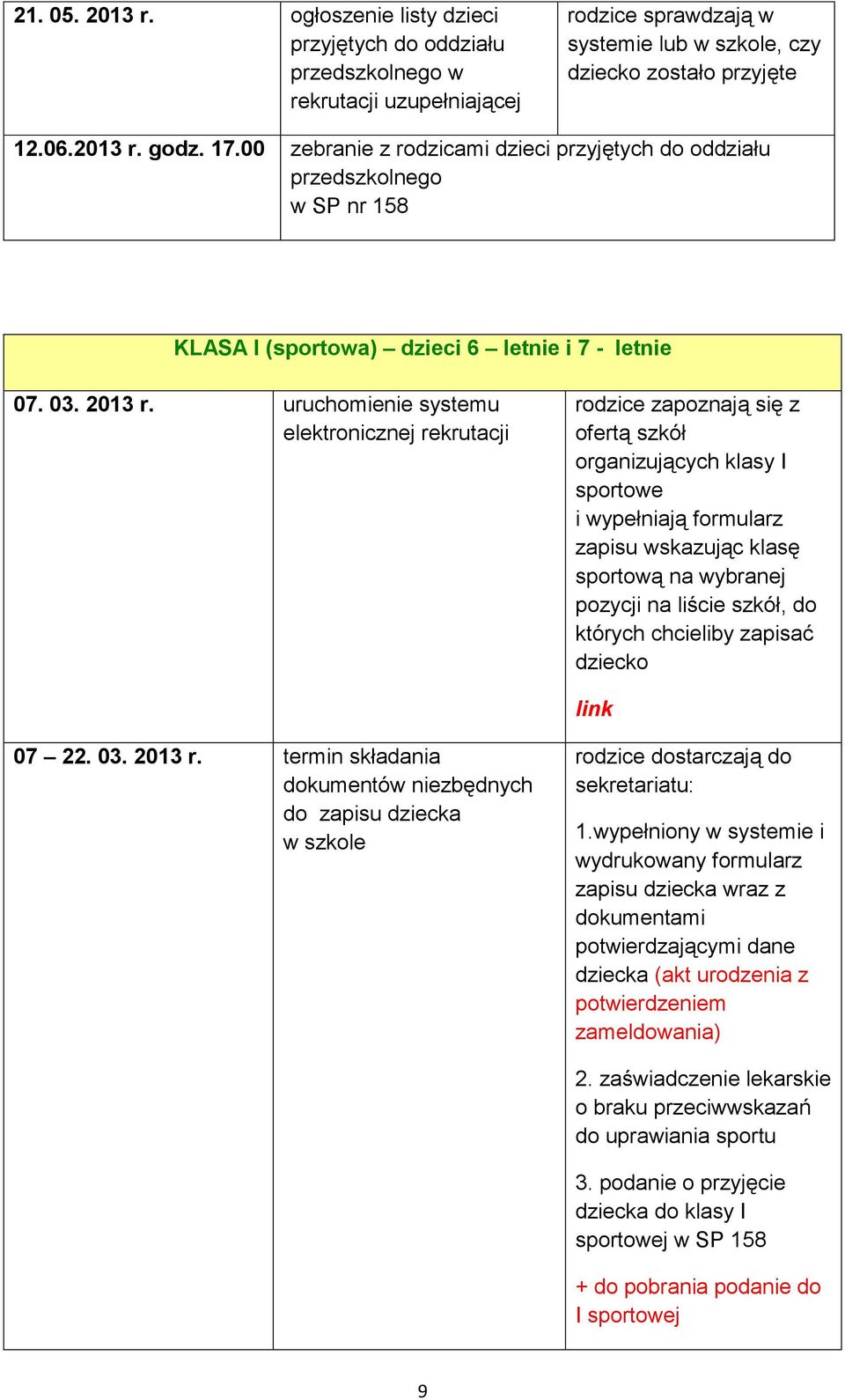 uruchomienie systemu elektronicznej rekrutacji rodzice zapoznają się z ofertą szkół organizujących klasy I sportowe i wypełniają formularz zapisu wskazując klasę sportową na wybranej pozycji na