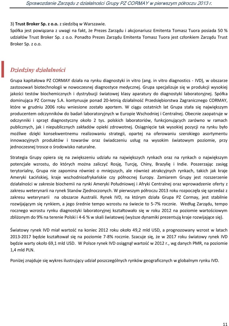 in vitro diagnostics - IVD), w obszarze zastosowań biotechnologii w nowoczesnej diagnostyce medycznej.