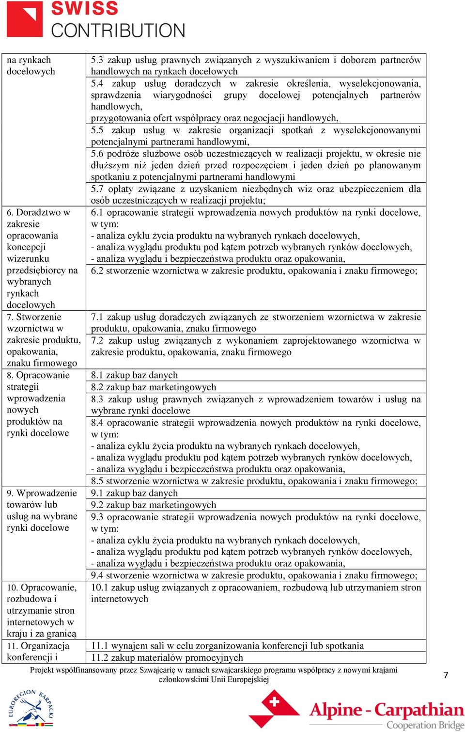 Wprowadzenie towarów lub usług na wybrane rynki docelowe 10. Opracowanie, rozbudowa i utrzymanie stron internetowych w kraju i za granicą 11. Organizacja konferencji i 5.