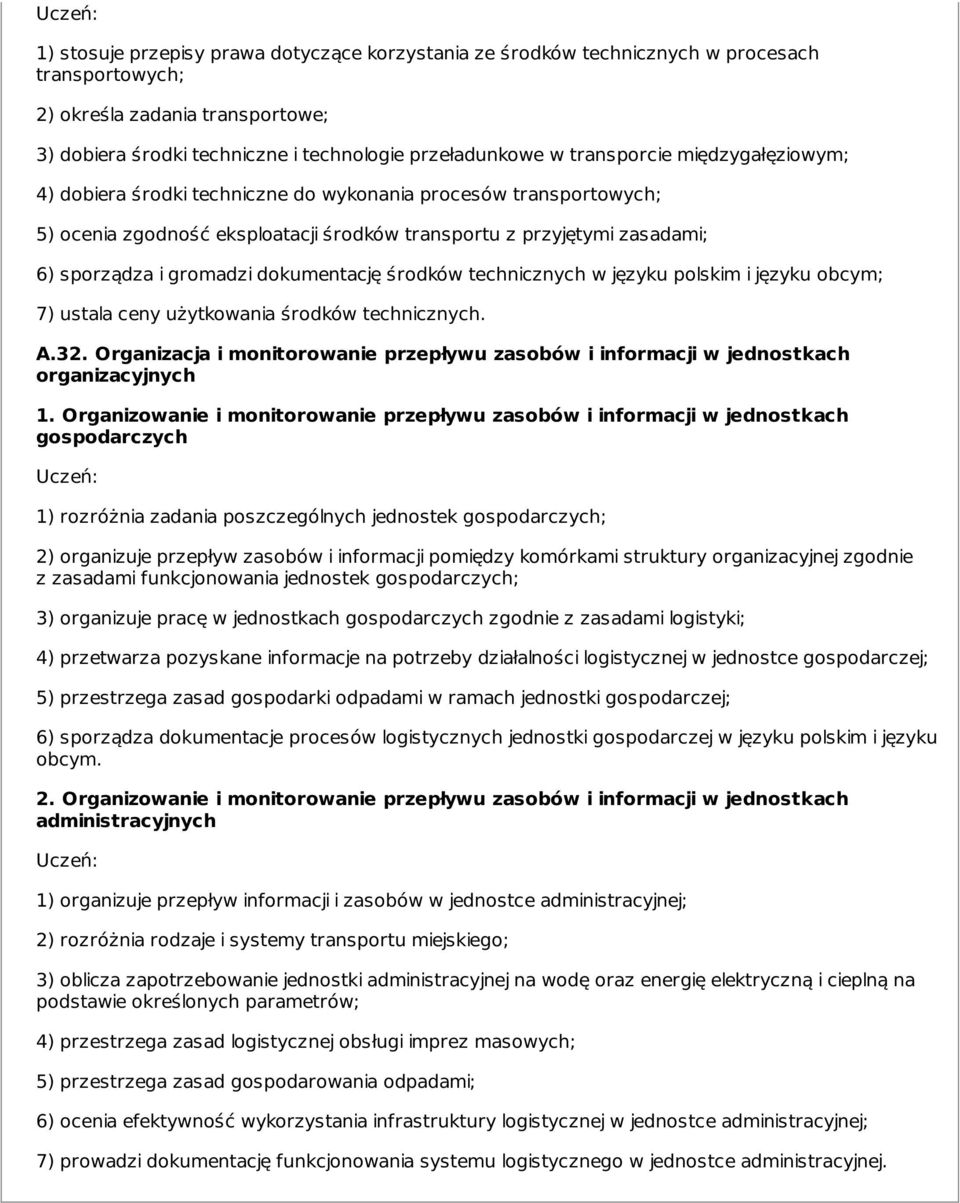 dokumentację środków technicznych w języku polskim i języku obcym; 7) ustala ceny użytkowania środków technicznych. A.32.