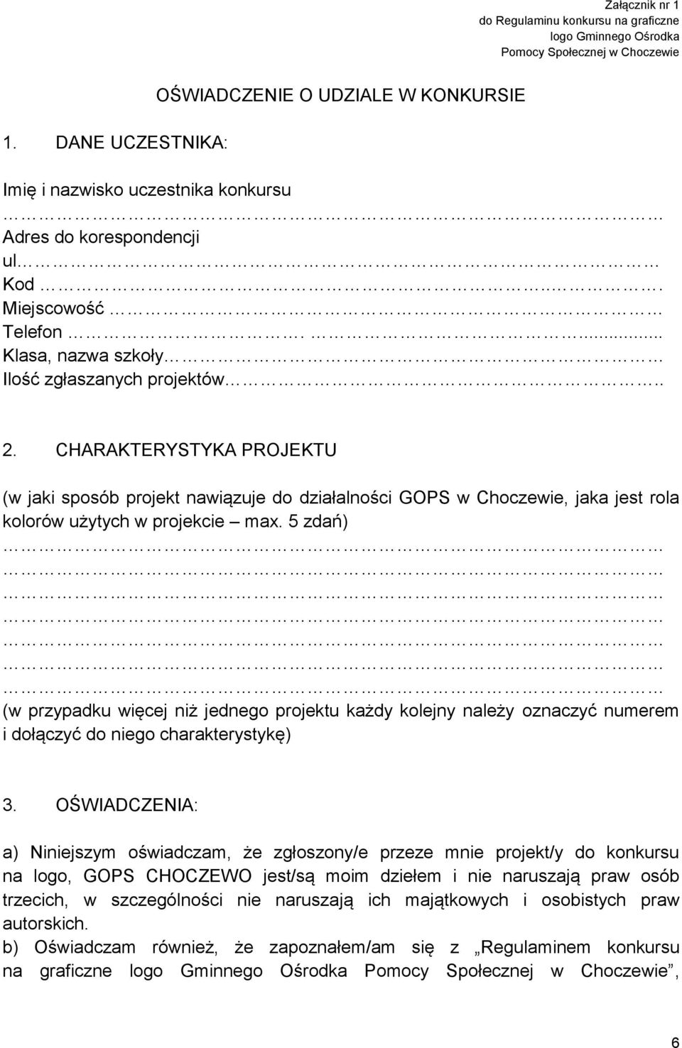 CHARAKTERYSTYKA PROJEKTU (w jaki sposób projekt nawiązuje do działalności GOPS w Choczewie, jaka jest rola kolorów użytych w projekcie max.