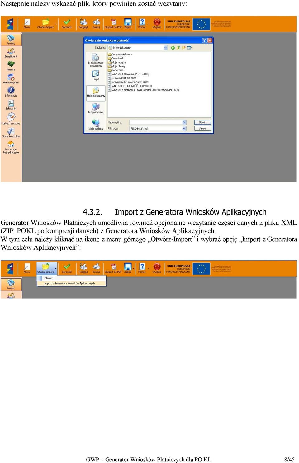 części danych z pliku XML (ZIP_POKL po kompresji danych) z Generatora Wniosków Aplikacyjnych.