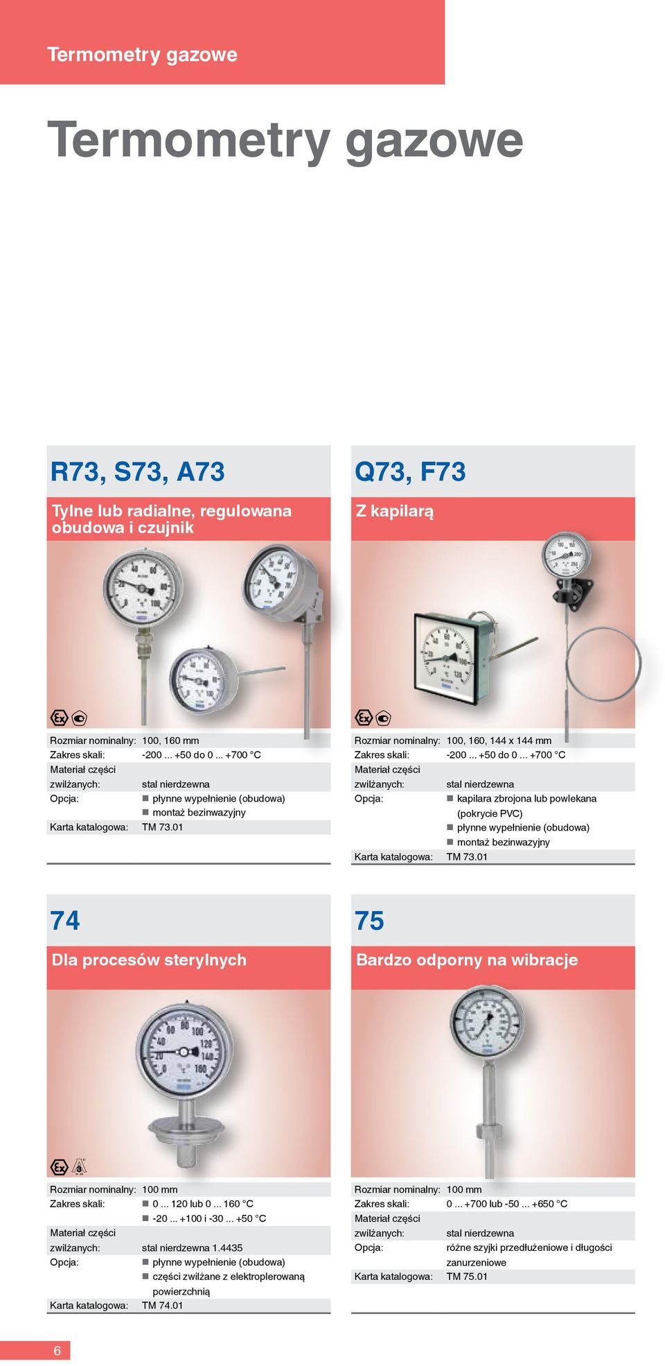 .. +700 C zwilżanych: stal nierdzewna Opcja: kapilara zbrojona lub powlekana (pokrycie PVC) płynne wypełnienie (obudowa) montaż bezinwazyjny Karta katalogowa: TM 73.