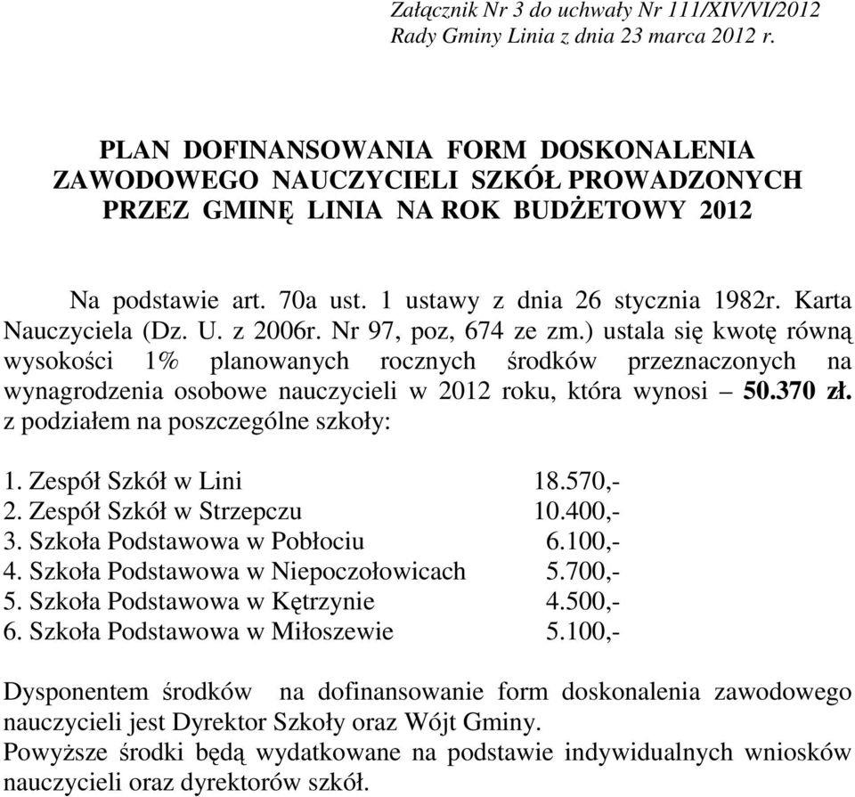 Karta Nauczyciela (Dz. U. z 2006r. Nr 97, poz, 674 ze zm.