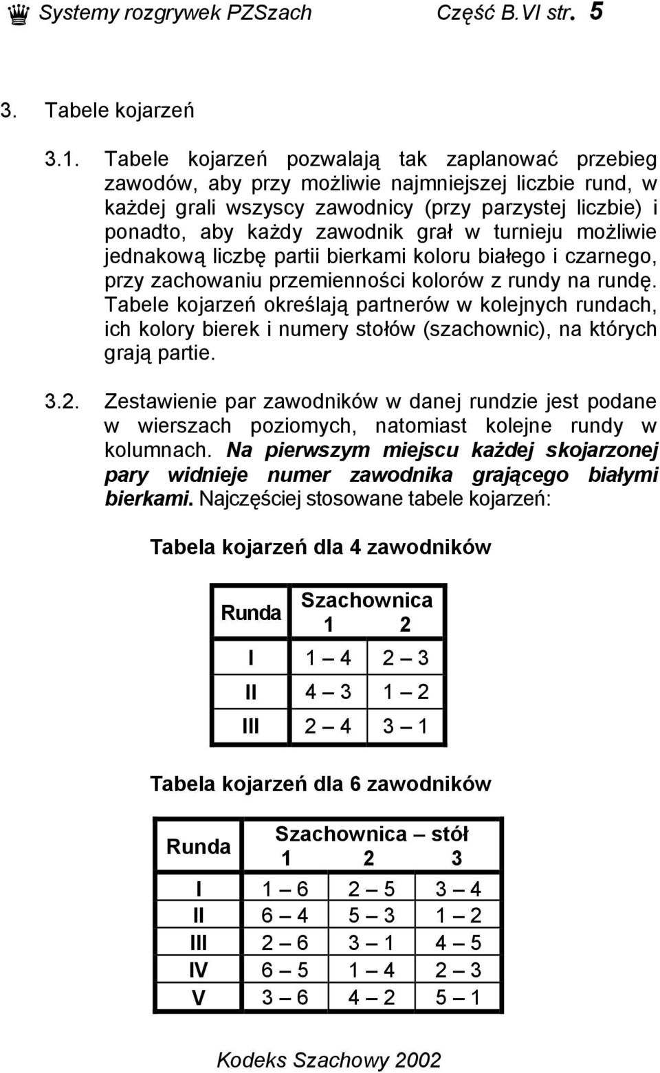 turnieju możliwie jednakową liczbę partii bierkami koloru białego i czarnego, przy zachowaniu przemienności kolorów z rundy na rundę.