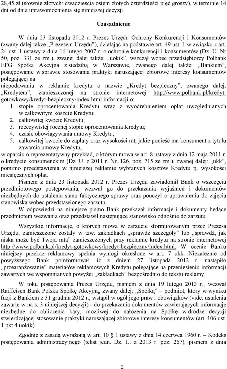 o ochronie konkurencji i konsumentów (Dz. U. Nr 50, poz. 331 ze zm.