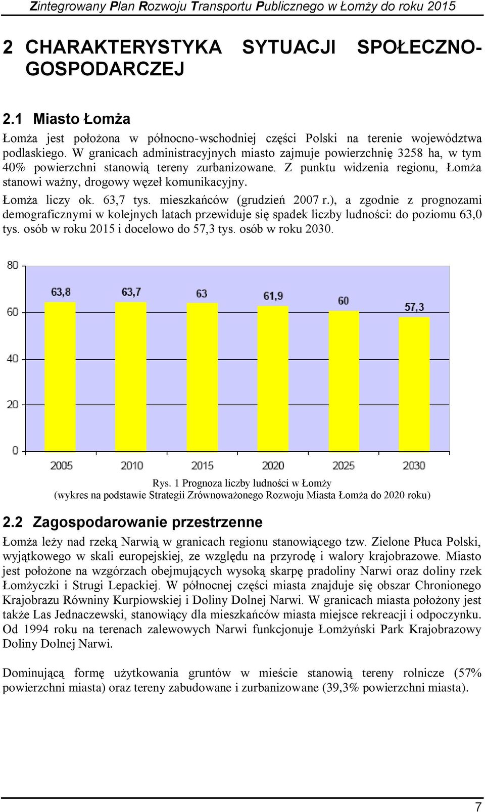 Łomża liczy ok. 63,7 tys. mieszkańców (grudzień 2007 r.), a zgodnie z prognozami demograficznymi w kolejnych latach przewiduje się spadek liczby ludności: do poziomu 63,0 tys.