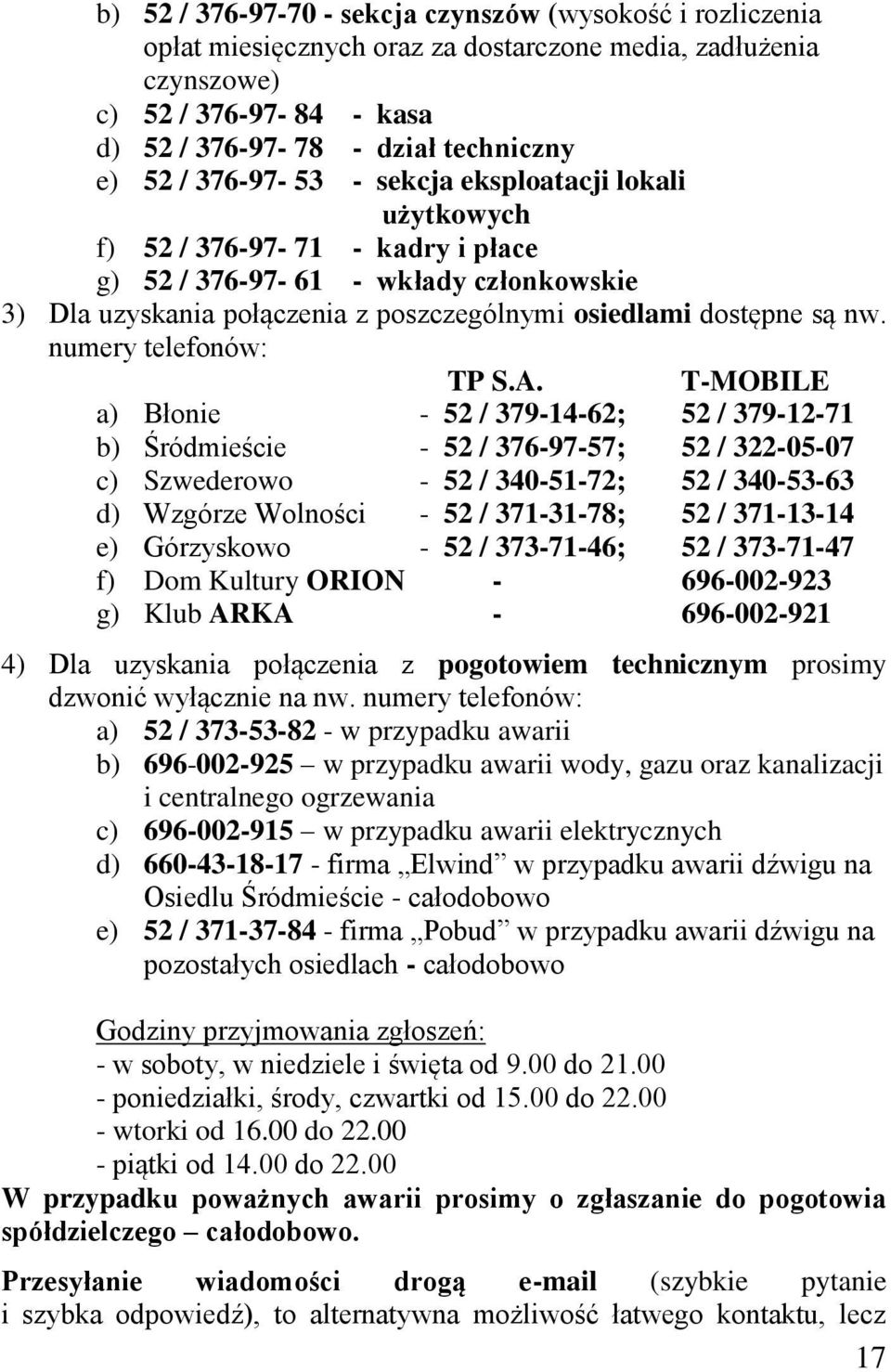 numery telefonów: TP S.A.