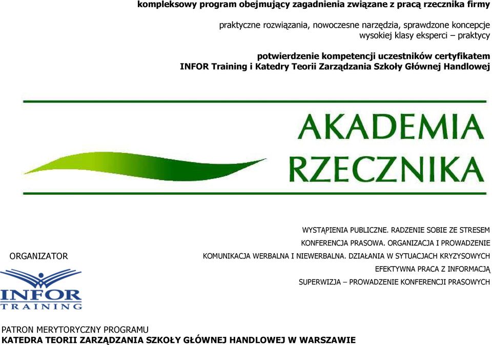 WYSTĄPIENIA PUBLICZNE. RADZENIE SOBIE ZE STRESEM KONFERENCJA PRASOWA. ORGANIZACJA I PROWADZENIE KOMUNIKACJA WERBALNA I NIEWERBALNA.