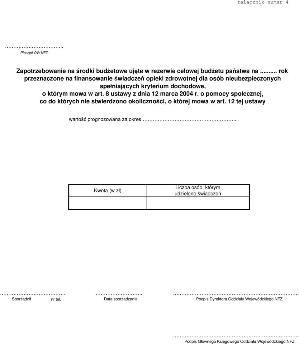 .. rok przeznaczone na finansowanie świadczeń opieki zdrowotnej dla osób nieubezpieczonych