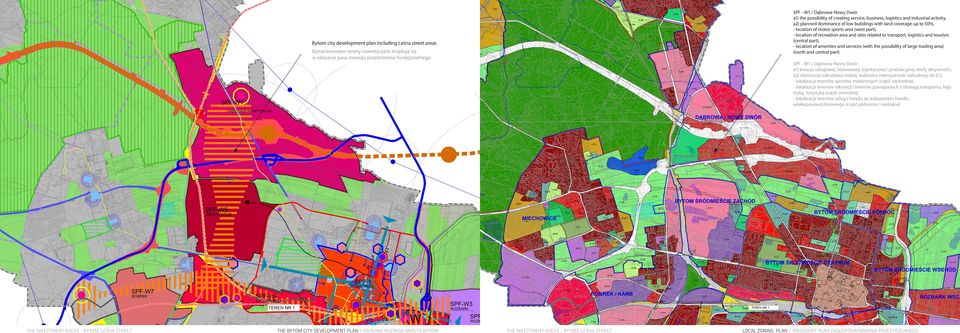 trading area) (north and central part) Bytom city development plan including Leśna street areas Opracowywane tereny inwestycyjne znajdują się w obszarze pasa rozwoju przestrzenno-funkcjonalnego SPF -