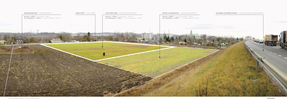 zabudowy - 450 m LEŚNA STREET / ULICA LEŚNA INVESTMENT AREA / DZIAŁKA POD INWESTYCJE EMITECH HEADQUARTERS / SIEDZIBA FIRMY EMITECH