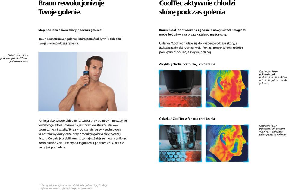 Golarka ºCoolTec nadaje się do każdego rodzaju skóry, a zwłaszcza do skóry wrażliwej. Poniżej prezentujemy różnicę pomiędzy ºCoolTec, a zwykłą golarką.