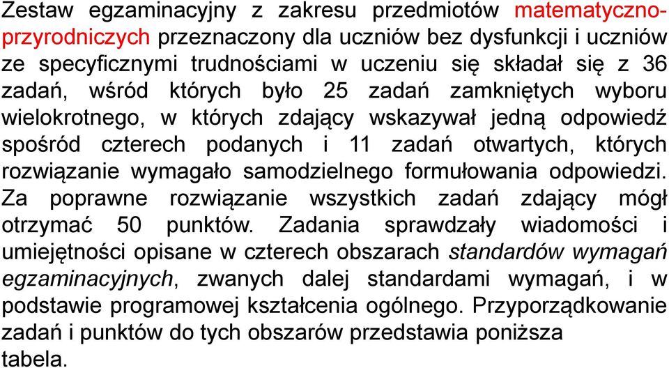 samodzielnego formułowania odpowiedzi. Za poprawne rozwiązanie wszystkich zadań zdający mógł otrzymać 50 punktów.