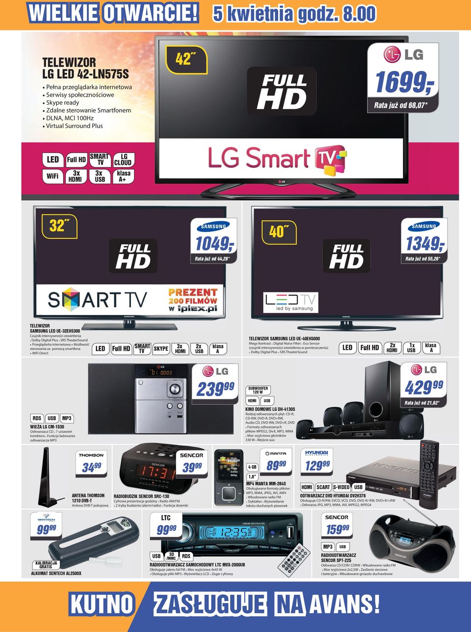 sterowni z pomocą smrtfon WiFi Direct telewizor SMSunG LeD ue-40eh5000 SkyPe Full HD SMrt TV 239 Meg Kontrst Digitl Noise Filter Eco Sensor (czujnik intensywności oświetleni w pomieszczeniu) Dolby