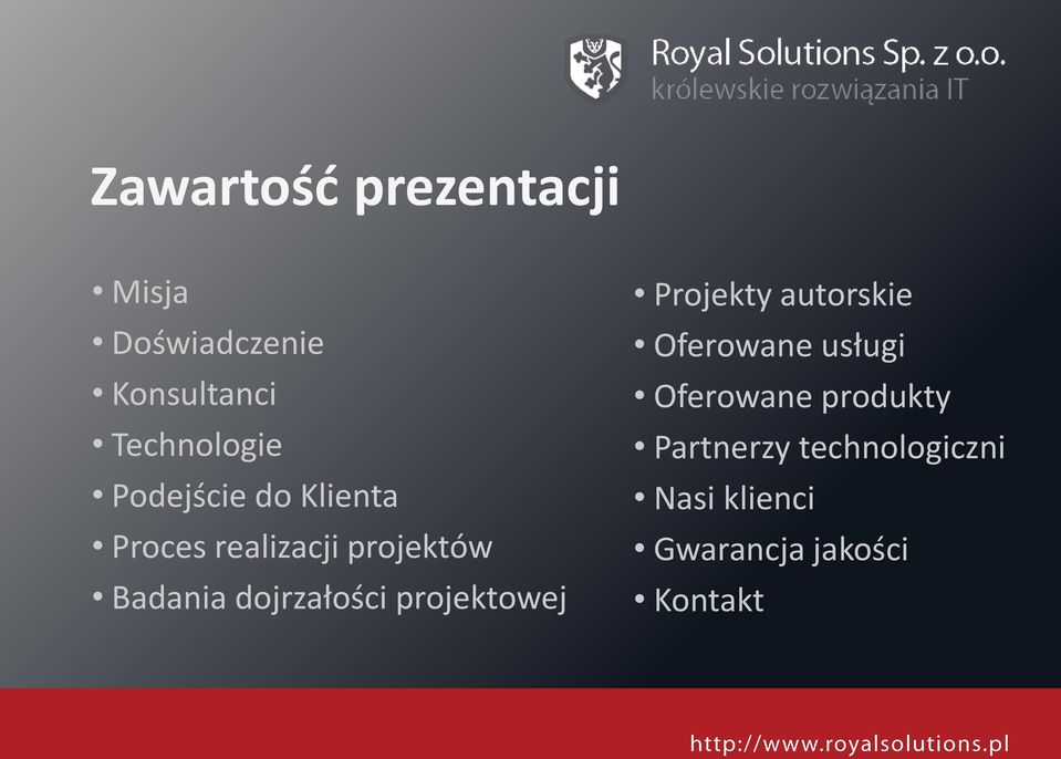 dojrzałości projektowej Projekty autorskie Oferowane usługi