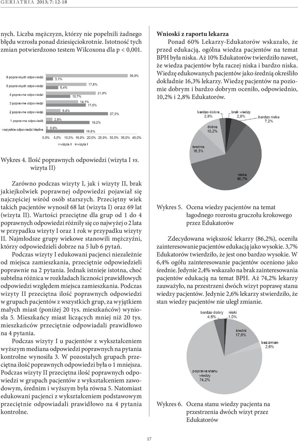 Aż 10% Edukatorów twierdziło nawet, że wiedza pacjentów była raczej niska i bardzo niska. Wiedzę edukowanych pacjentów jako średnią określiło dokładnie 16,3% lekarzy.