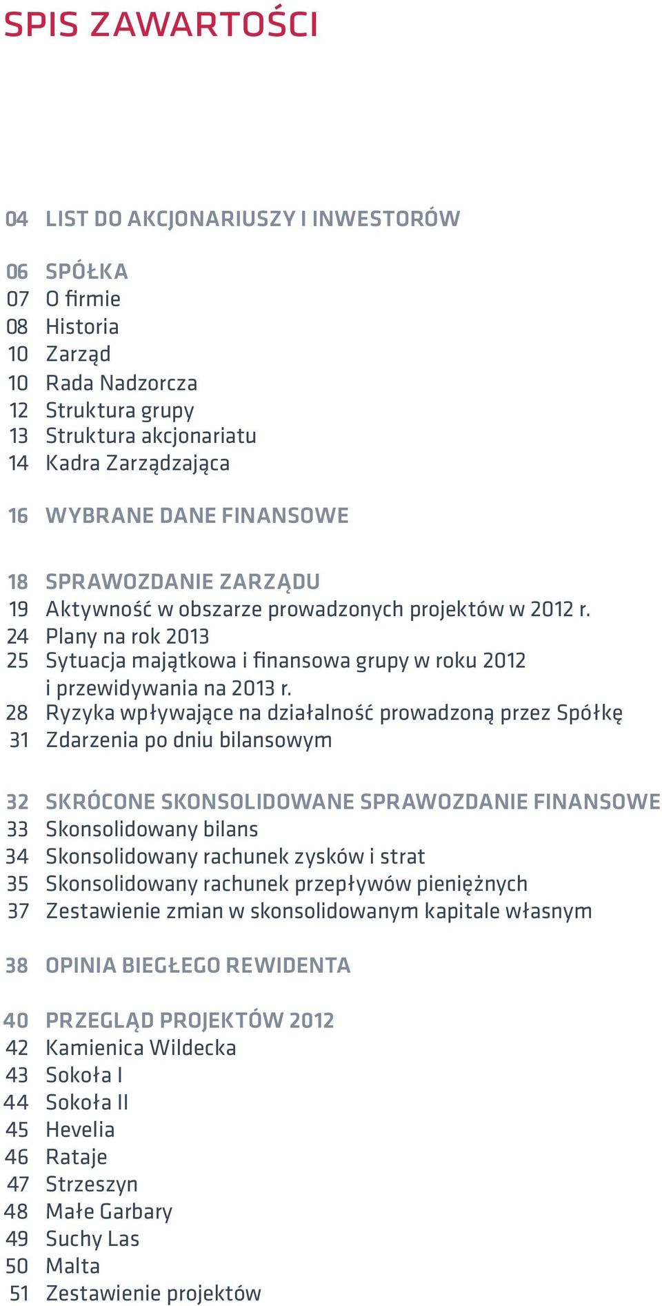 28 Ryzyka wpływające na działalność prowadzoną przez Spółkę 31 Zdarzenia po dniu bilansowym 32 Skrócone skonsolidowane sprawozdanie finansowe 33 Skonsolidowany bilans 34 Skonsolidowany rachunek