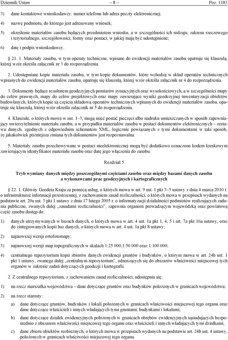 wniosku, a w szczególności ich rodzaju, zakresu rzeczowego i terytorialnego, szczegółowości, formy oraz postaci, w jakiej mają być udostępnione; 6) datę i podpis wnioskodawcy. 21. 1.