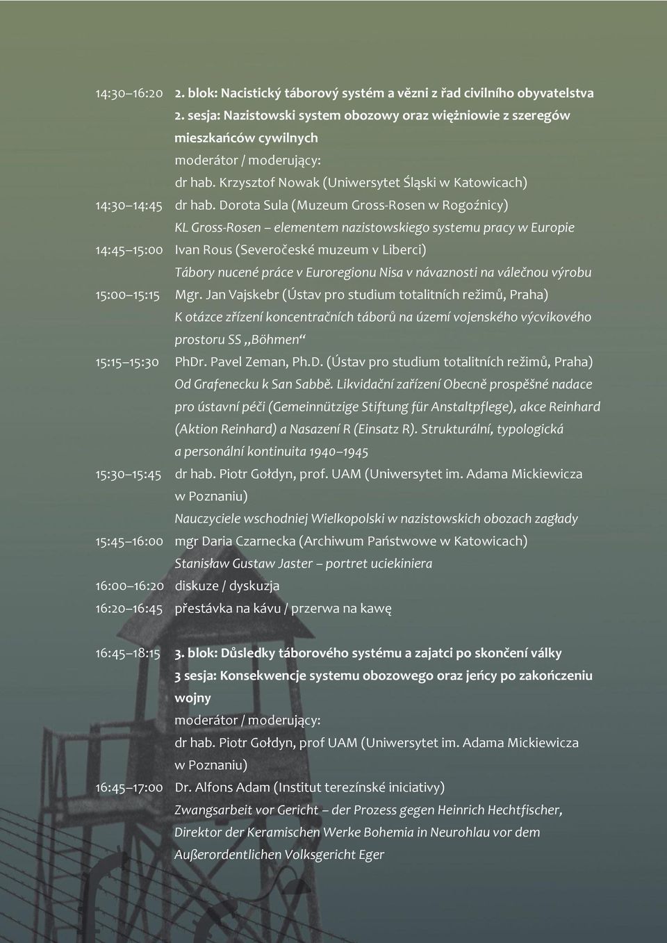 Dorota Sula (Muzeum Gross-Rosen w Rogoźnicy) KL Gross-Rosen elementem nazistowskiego systemu pracy w Europie 14:45 15:00 Ivan Rous (Severočeské muzeum v Liberci) Tábory nucené práce v Euroregionu