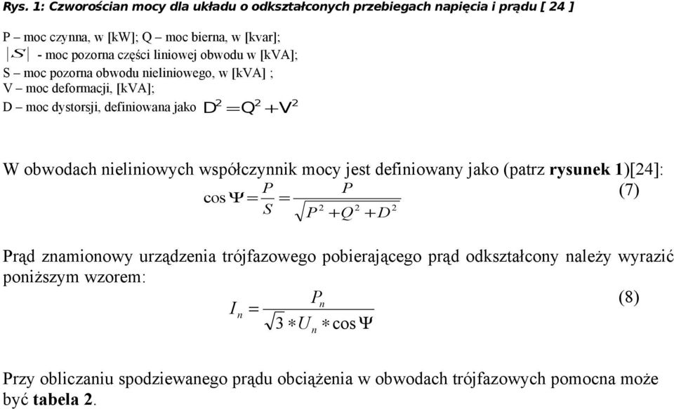 ieliiowych współczyi mocy jest defiioway jao (patrz rysue )[4]: P P cosψ (7) S P + Q + D Prąd zamioowy urządzeia trójfazowego pobierającego prąd