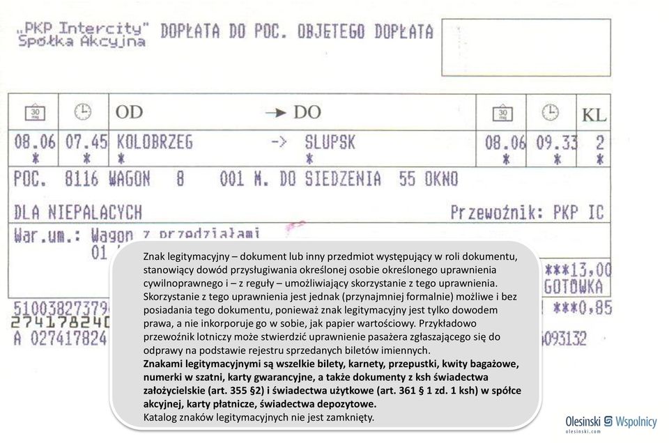 Skorzystanie z tego uprawnienia jest jednak (przynajmniej formalnie) możliwe i bez posiadania tego dokumentu, ponieważ znak legitymacyjny jest tylko dowodem prawa, a nie inkorporuje go w sobie, jak
