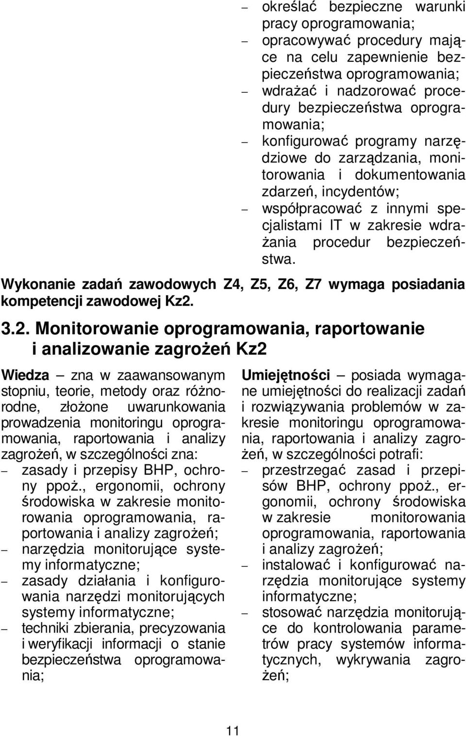 Wykonanie zadań zawodowych Z4, Z5, Z6, Z7 wymaga posiadania kompetencji zawodowej Kz2.