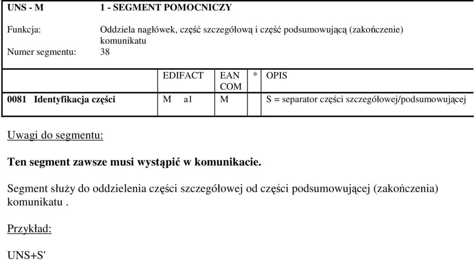 separator czci szczegółowej/podsumowujcej Ten segment zawsze musi wystpi w komunikacie.