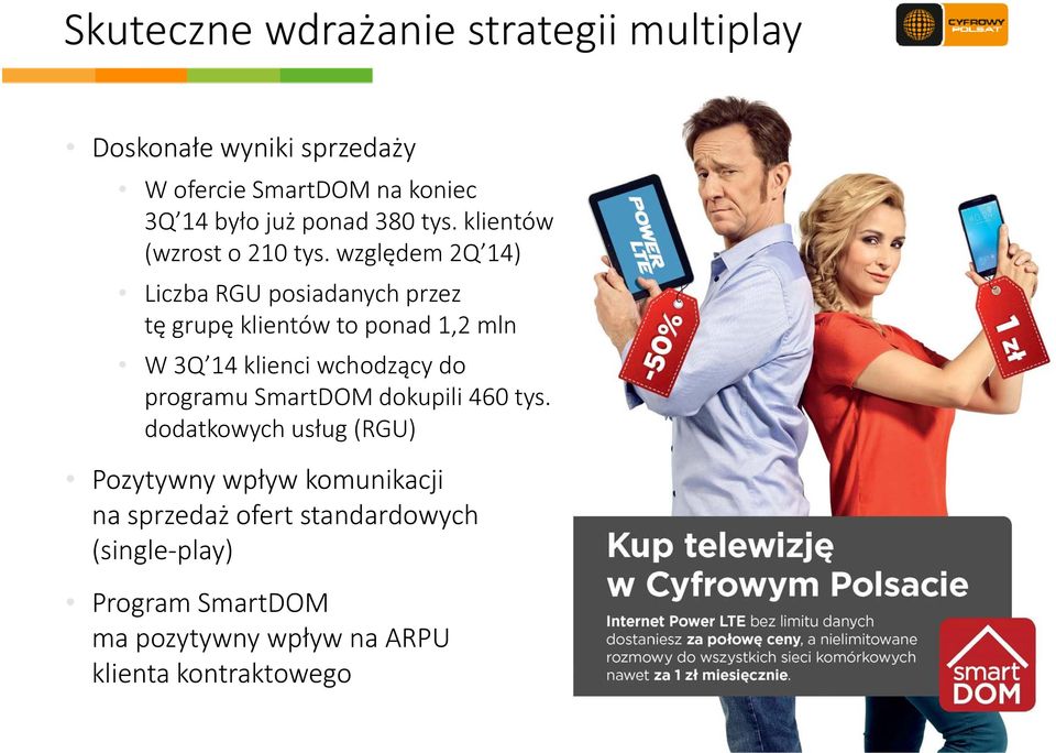 względem 2Q 14) Liczba RGU posiadanych przez tę grupę klientów to ponad 1,2 mln W 3Q 14 klienci wchodzący do programu