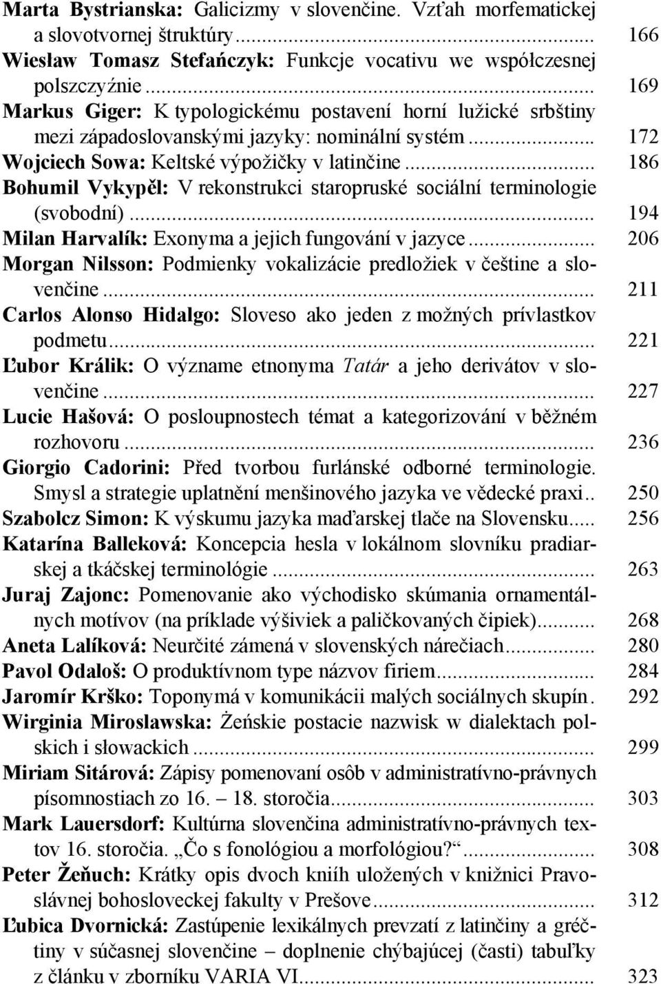 .. 186 Bohumil Vykypěl: V rekonstrukci staropruské sociální terminologie (svobodní)... 194 Milan Harvalík: Exonyma a jejich fungování v jazyce.