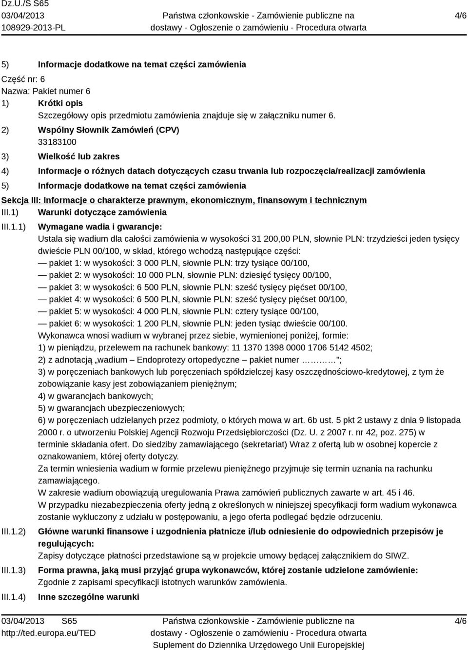 Warunki dotyczące zamówienia III.1.