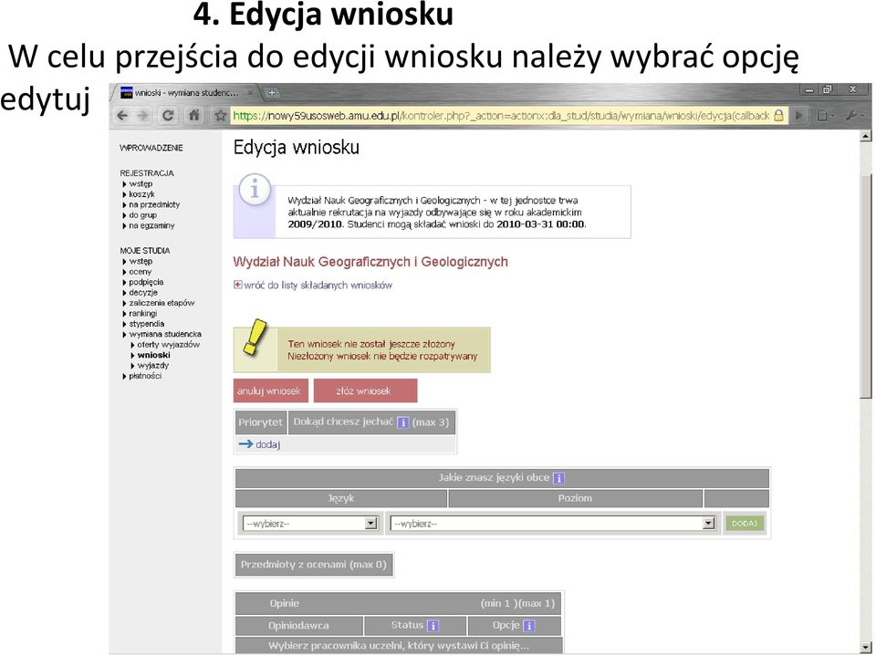 edycji wniosku