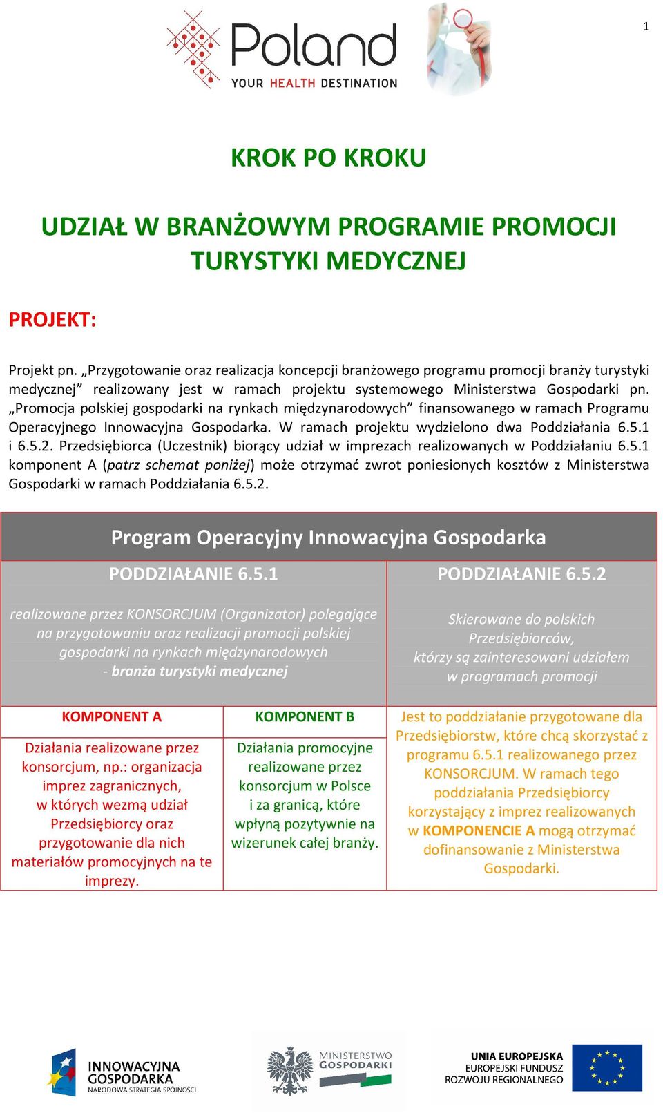 Promocja polskiej gospodarki na rynkach międzynarodowych finansowanego w ramach Programu Operacyjnego Innowacyjna Gospodarka. W ramach projektu wydzielono dwa Poddziałania 6.5.1 i 6.5.2.