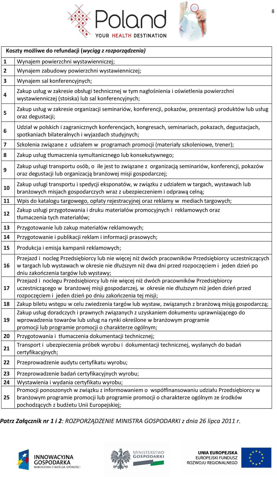 prezentacji produktów lub usług oraz degustacji; Udział w polskich i zagranicznych konferencjach, kongresach, seminariach, pokazach, degustacjach, spotkaniach bilateralnych i wyjazdach studyjnych; 7