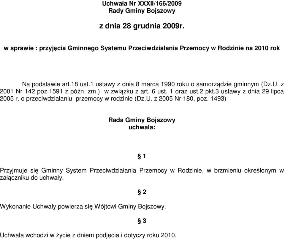 z 2001 Nr 142 poz.1591 z późn. zm.) w związku z art. 6 ust. 1 oraz ust.2 pkt.3 ustawy z dnia 29 lipca 2005 r. o przeciwdziałaniu przemocy w rodzinie (Dz.U.