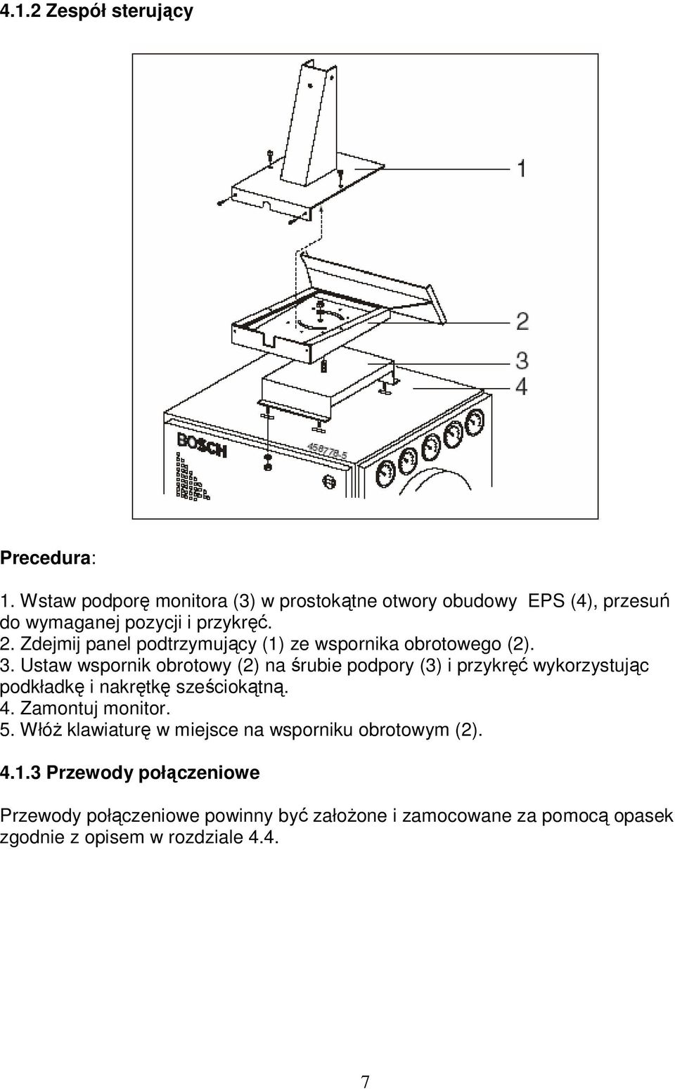 Zdejmij panel podtrzymujący (1) ze wspornika obrotowego (2). 3.